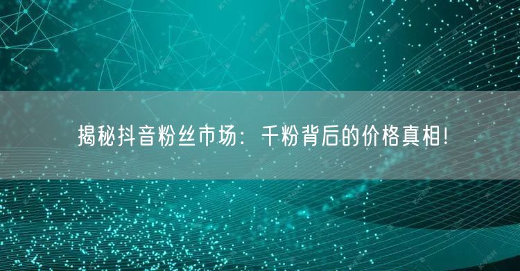 揭秘抖音粉丝市场：千粉背后的价格真相！