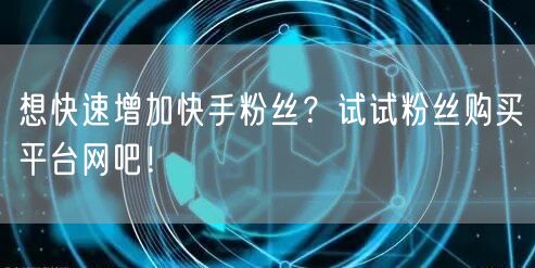 想快速增加快手粉丝？试试粉丝购买平台网吧！